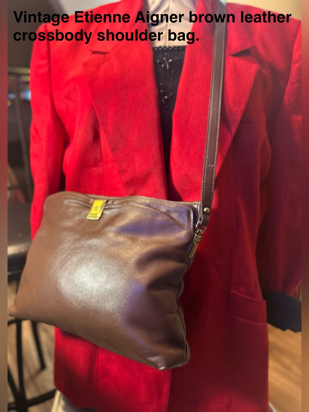 Etienne Aigner Chocolate Brown Leather Vintage Crossbody with Gold Logo Hardware